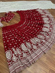 Picture of Maroon Colour Dulhan Lehenga Choli For Wedding With Heavy Embroidery, Butterfly Net & Fancy Border Work