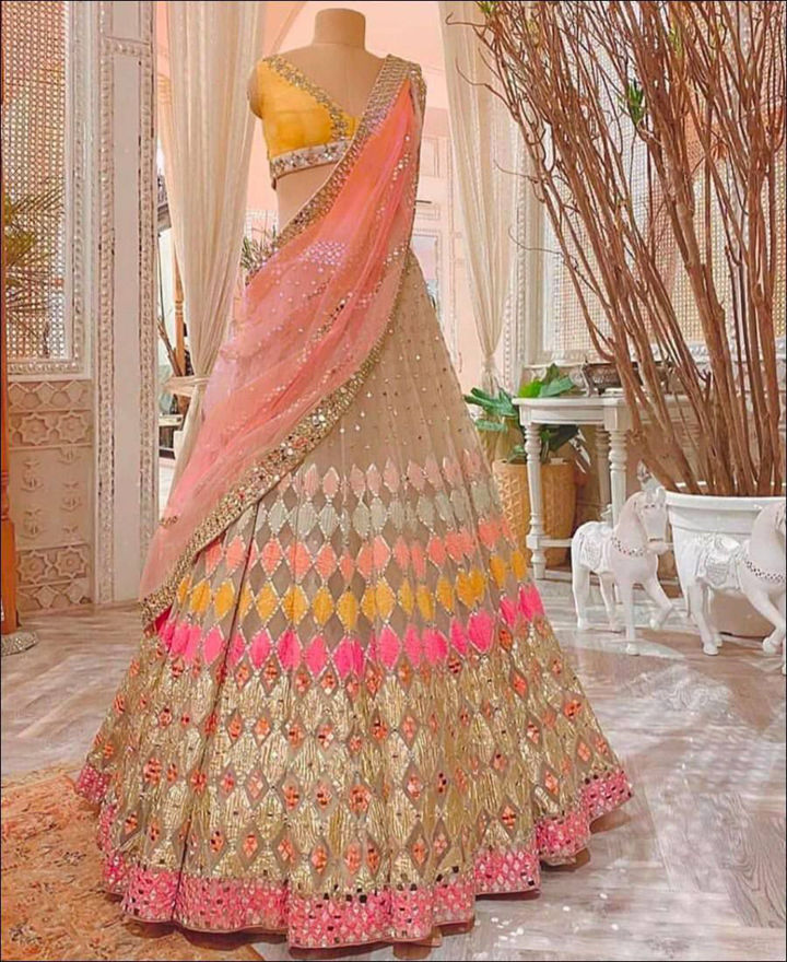 Picture of Multi-Colour Dulhan Lehenga Choli For Wedding With Heavy Embroidery