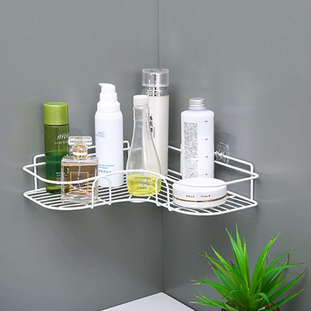 Picture of Multipurpose Kitchen Bathroom Metal Shelf Shower Caddy Wall Holder Storage Rack white