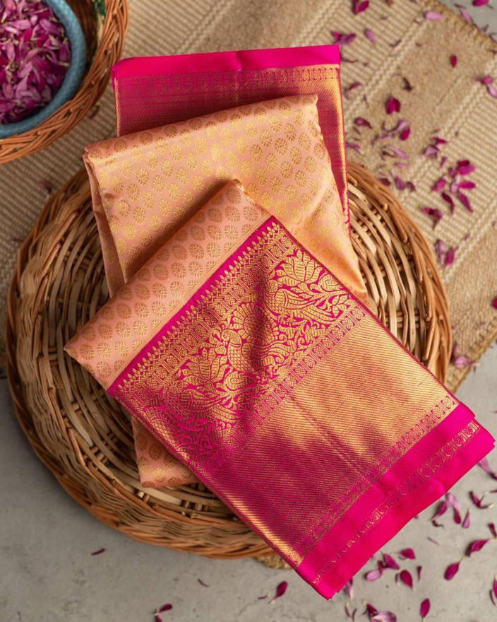 Picture of Aara Peach Archaic Traditional Kanchi Soft Silk Sari With Attached Blouse