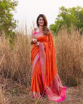 Picture of Cherry Archaic Traditional Kanchi Soft Silk Sari With Attached Blouse