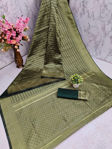 Picture of Green Velly Archaic Traditional Kanchi Soft Silk Sari With Attached Blouse