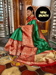 Picture of Kanchi Soft Silk Floral Brocade Green Saree With Red Blouse