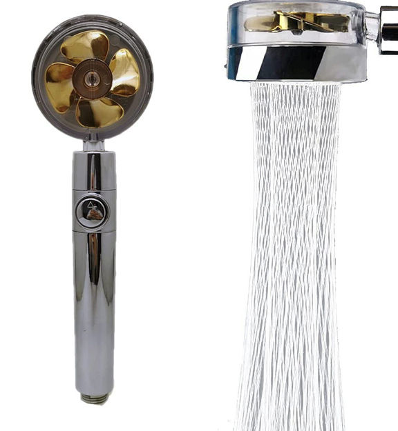 Picture of Handheld Shower Head -High Power-Pressure Turbo Fan Shower Head With Filter And Pause Switch - Easy Install Turbocharged Shower Head 360 Degrees Rotating (Gold)