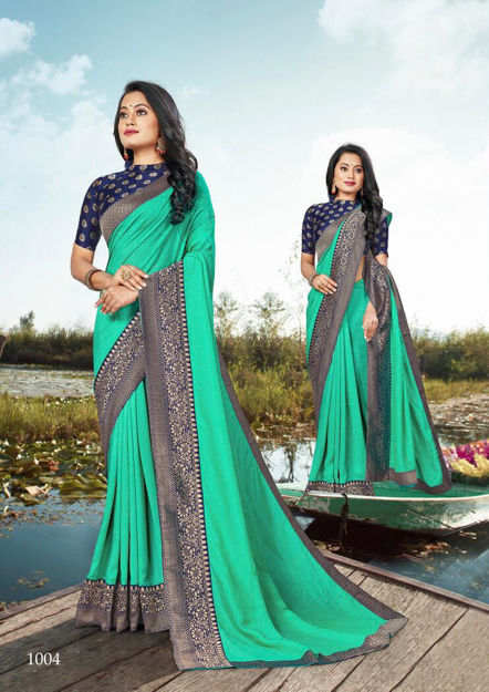 Picture of Pure Green & Blue Georgette With Stylish Fashionabale Saree