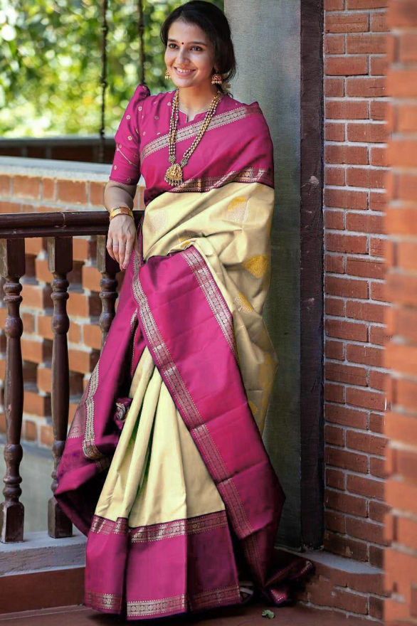 Picture of Simple Sober Saree For Enagagement With Blouse
