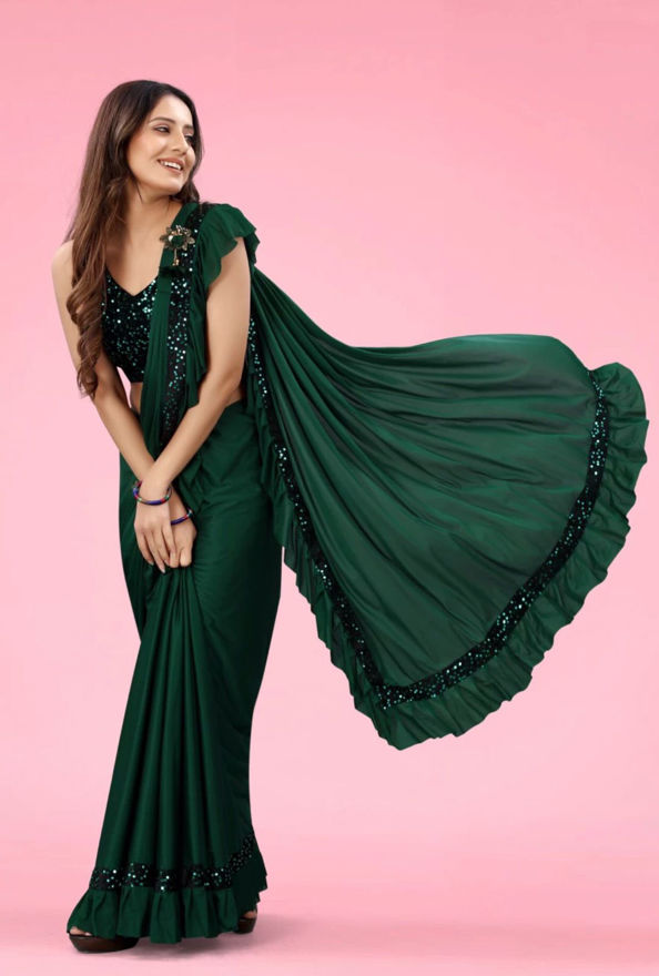 Picture of New Party Wear Stylish Fancy Dark Green Saree
