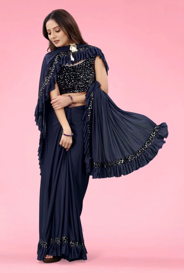 Picture of New Party Wear Stylish Fancy Navy Blue Saree