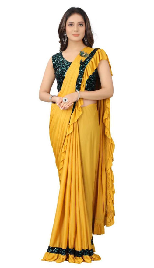 Picture of Party Wear Stylish Fancy Yellow Saree With Good Fabric