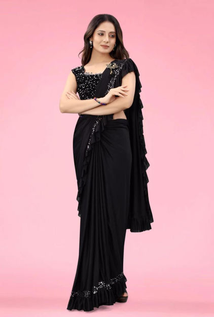 Picture of Party Wear Styalish Fency Black Saree High Quality Fabric