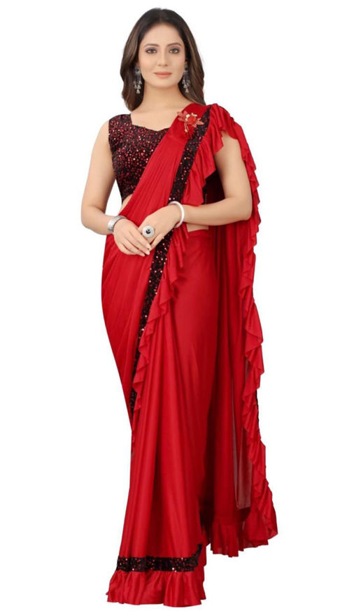 Picture of Party Wear Stylish Fancy Rose Red Saree For Female