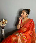 Picture of Meenakari Weaving Orgenza And Beautiful Orange Silk Sarees