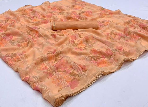 Picture of Pure Georgette With Fancy Lace & Beautiful Blouse Saree