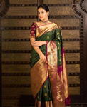 Picture of Super Green Pink Colour Combination Saree For Wedding