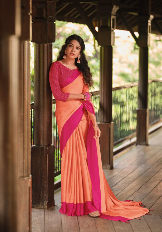 Picture of Pure Georgette With Fancy Lace & Beautiful Pink Blouse Saree