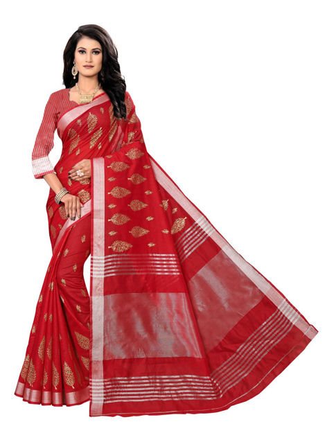 Picture of Pure Red Color Cotton And Chitt Pallu Printed Saree