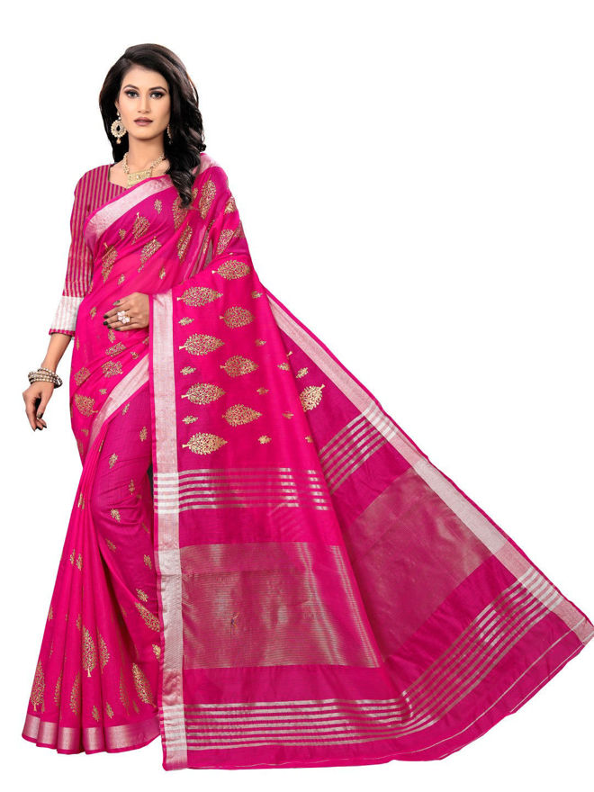 Picture of Pure Cotton And Chitt Pallu Printed Pink Saree