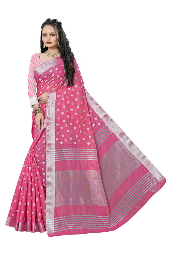 Picture of Beauiful Light Pink Cotton Chitt Pallu And Foli Print Saree