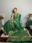 Picture of Pure organza weaving  zari & printed green sarees