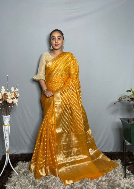 Picture of Pure organza weaving  zari & printed yellow sarees