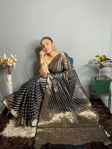 Picture of Pure organza weaving  zari & printed black sarees