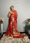 Picture of Pure organza weaving  zari & printed rose red sarees