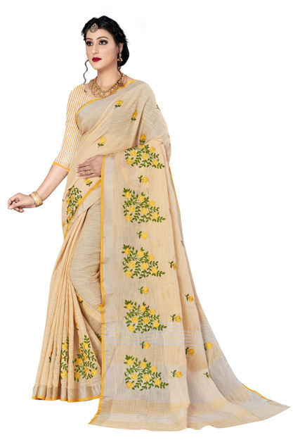 Picture of Pure Lilen Embroidery Beautiful Work Saree