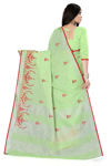 Picture of Pure Parrot Green Lilen And Beautiful Embroidery Work Saree