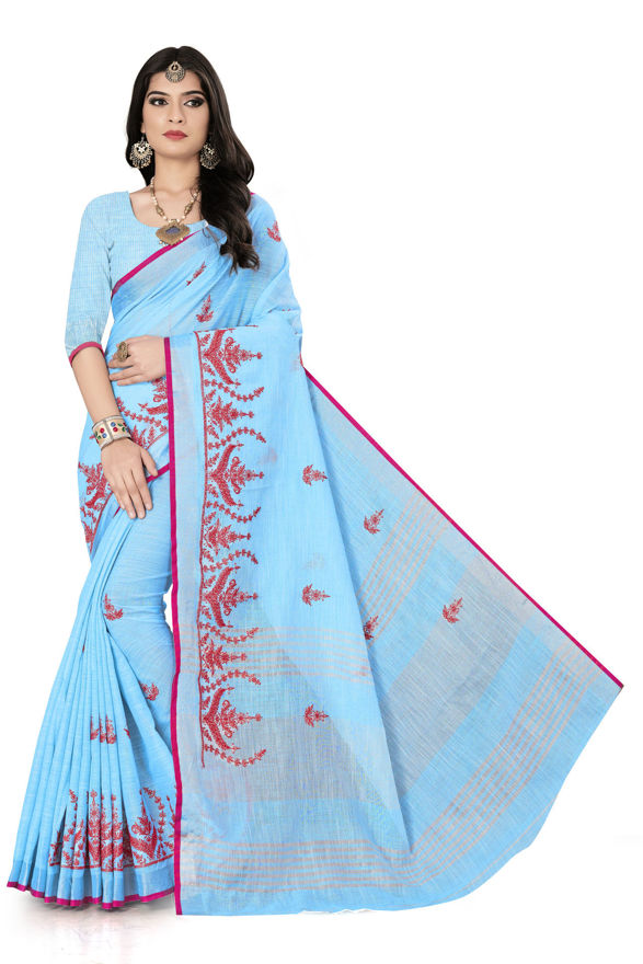 Picture of Pure Lilan  And Embroidery Beautiful Work Saree