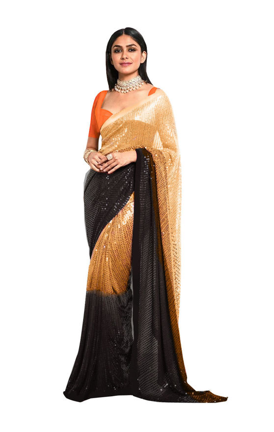 Picture of Pure Georgette With Fancy Lace & Beautiful Orange Blouse Saree