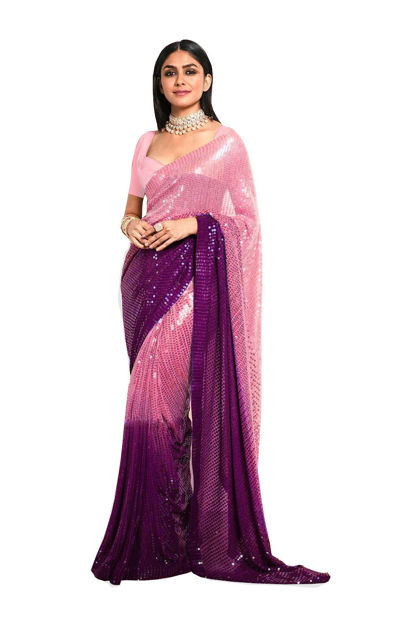Picture of Pure  Georgette With   Fancy Lace & Beautiful Sequence Pink Saree