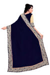Picture of Pure Blue & Golden Georgette With Fancy Lace & Beautiful Blouse Saree