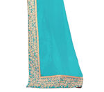 Picture of Pure Sky Blue Georgette With Fancy Lace & Beautiful Blouse Saree
