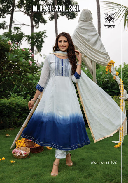Picture of Pure Blue & White Georgette With Fancy Lace & Beautiful Blouse Kurti