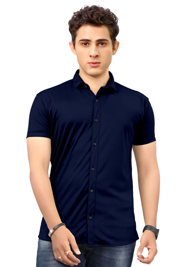 Picture of Men's  Regular Fit Casual Solid Blue Lycra Shirt