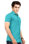 Picture of Smart Men's Casual Solid Lycra Peacock Blue Shirt.