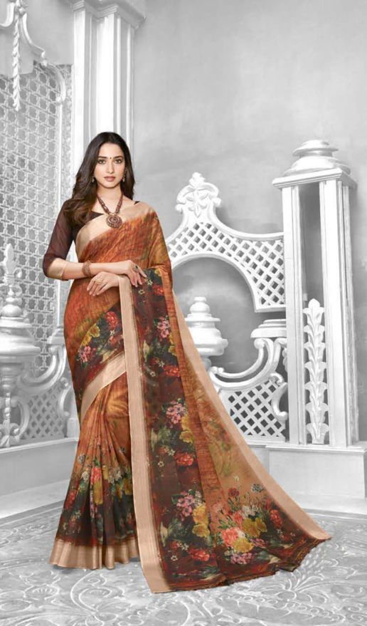 Picture of Pure  Georgette With  Fancy Lace &  Beautiful Blouse Saree