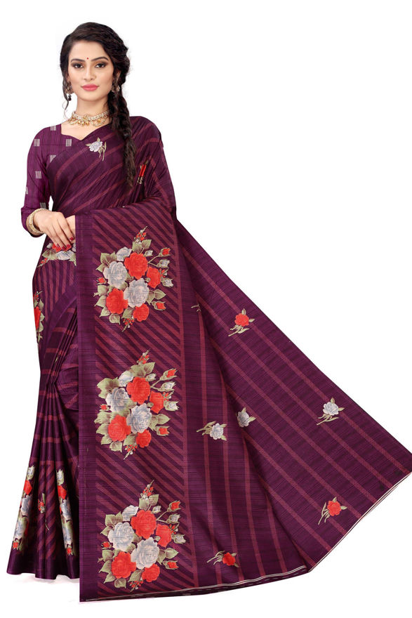 Picture of Bahubali Maroon Printed Silk Saree For Wedding With Blouse