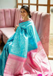 Picture of Sky Blue Pure  Georgette With   Fancy Lace &  Beautiful Blouse Saree