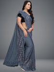 Picture of Heavy Pure Polyester Grey Lycra Silk Saree Foe Wedding