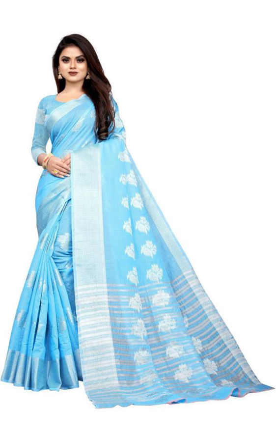 Picture of Beautiful Pure Linen Cotton Saree With Blouse