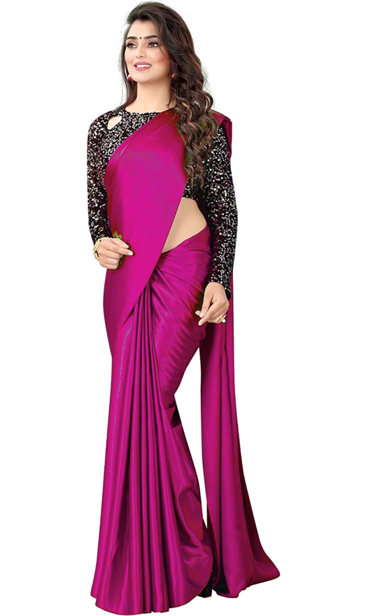 Picture of Pure  Georgette With   Fancy Lace &  Beautiful Blouse Dark Pink Saree