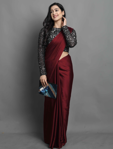 Picture of Pure  Georgette With   Fancy Lace &  Beautiful Blouse Maroon Saree