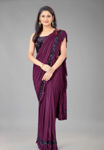 Picture of Pure Wine Color Georgette With Fancy Lace Saree & Beautiful Blouse
