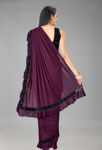 Picture of Pure Wine Color Georgette With Fancy Lace Saree & Beautiful Blouse