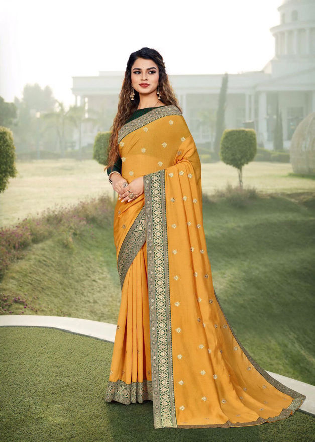 Picture of Beautiful Vichitra Silk Work Embroidery Saree