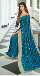 Picture of Beautiful Peacock Blue Vichitra Silk Work Embroidery Saree