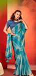 Picture of Pure Blue Brasso Silk And Foli Print Fancy Saree