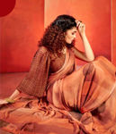 Picture of Pure Brasso Silk And Foli Print Fancy Light Brown Saree