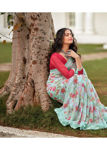 Picture of Beautiful Sky Blue Chiffon And Res Blouse Saree